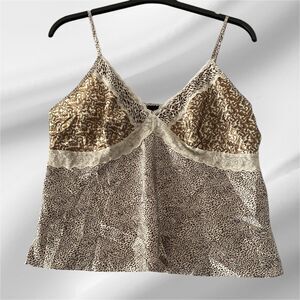 Secret Treasures Satin Slip Lingerie‎ V Neck Lace Accents Contrasting Print XL